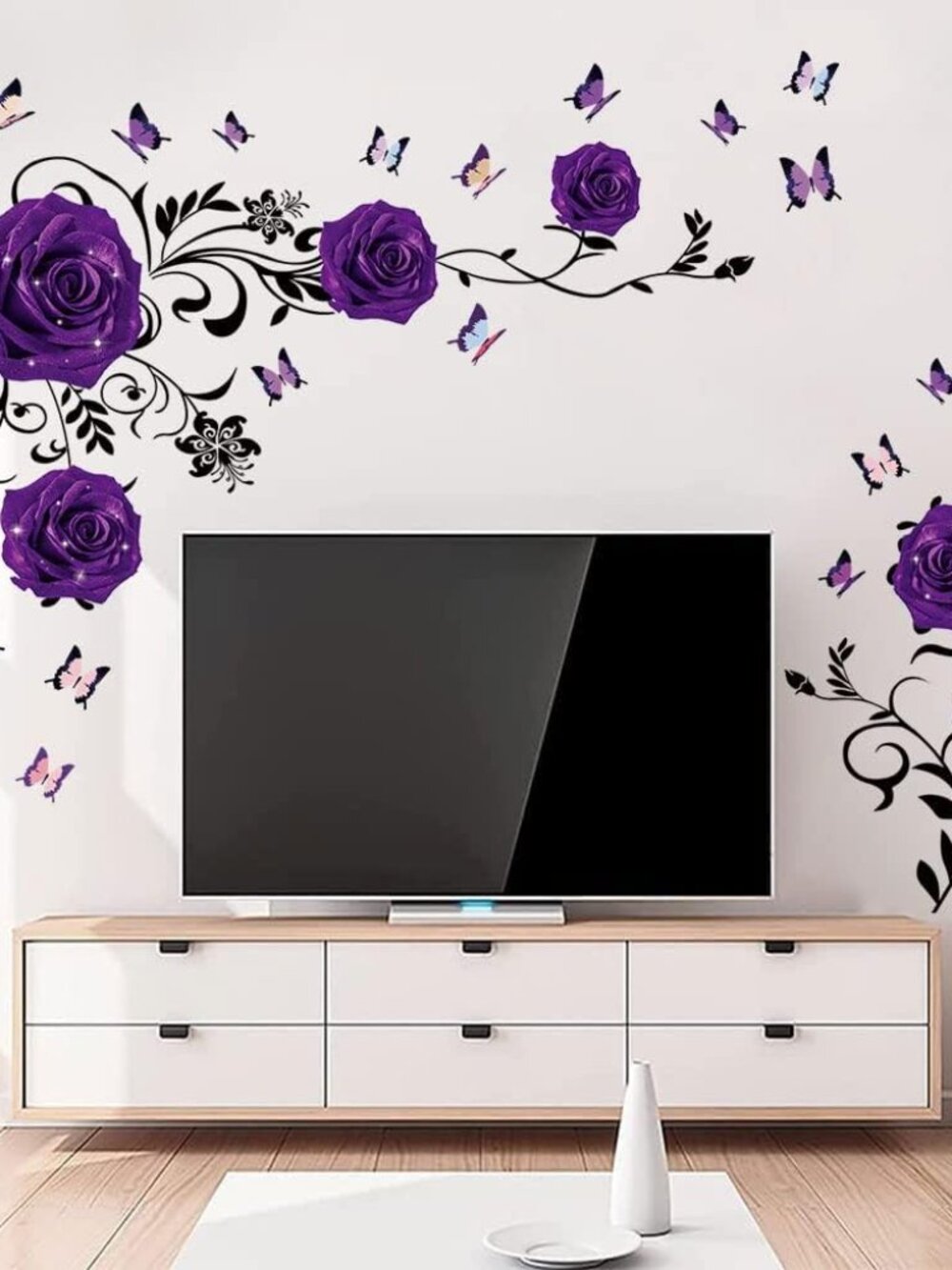 Purple Rose Wall Stickers Rose Flower Vine Wall Decal Purple Peony Floral Wall D